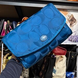Coach Nylon Blue Signature Cosmetic Travel Case